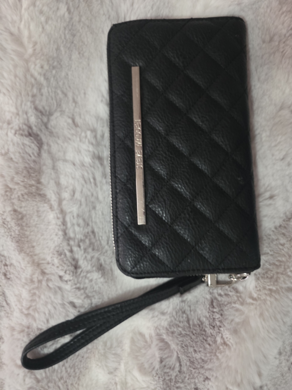 Steve Madden Quilted Black Wristlet Wallet with Metal Accent